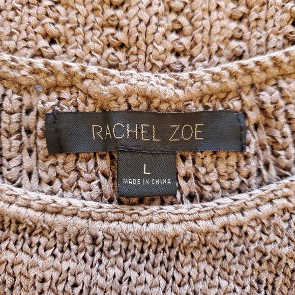 Rachel Zoe Karla 3/4 Sleeve Cable Knit Sweater Size L Tan Basic Fisherman - Picture 10 of 12